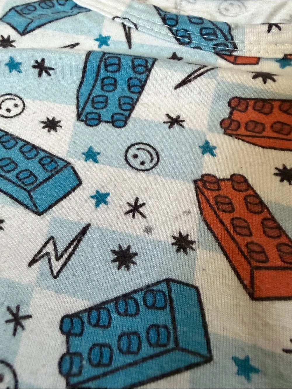 5-6 Kids Football & Blocks Pajama Sets- set of 2 White with Red & Blue Accents